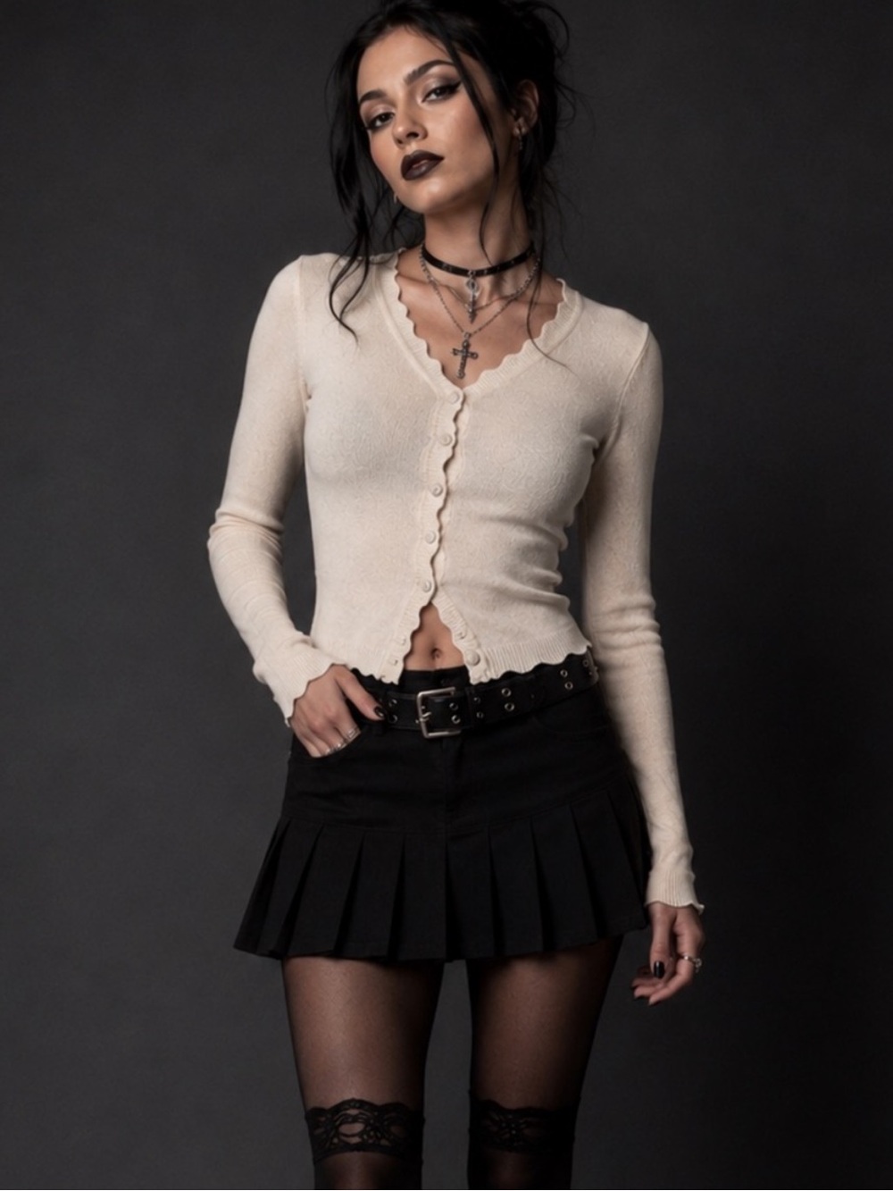 Dolls Office Button Cream Cardigan Sweater